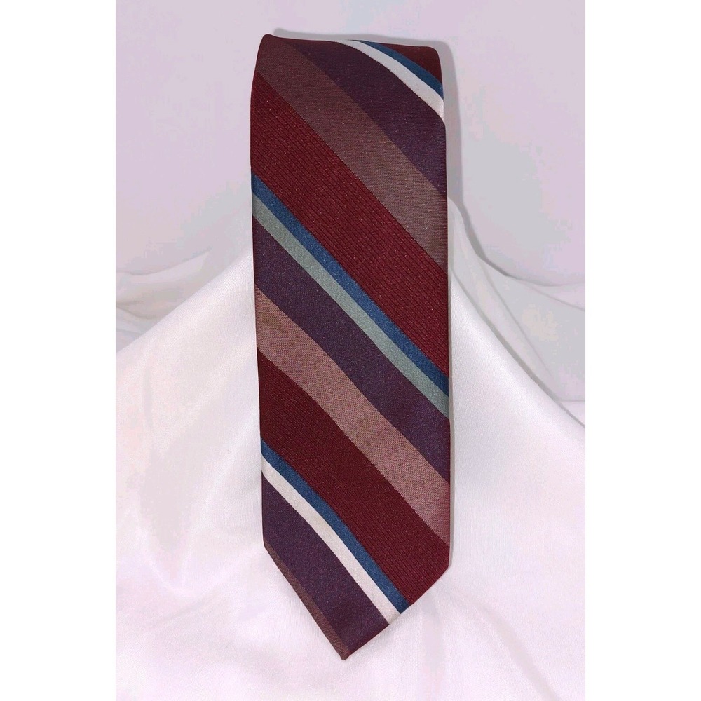 AUSTIN MANOR Striped Tie Burgundy‎ Black Silver Mens Necktie 56" X 3"